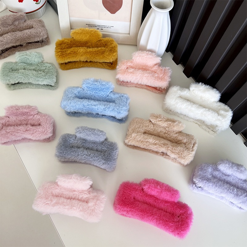 8. 5 CMm Square Plush Hairpin สําหรับผู้หญิงสาว Candy สีคลิปผม Back Of Head Tie ผม Clamp เกาหลีเลียนแบบกระต่าย Claw คลิปแฟชั่นอุปกรณ์เสริมผม