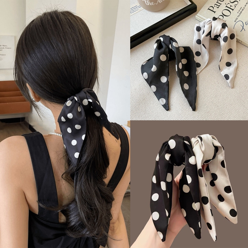 Polka Dot Streamer Bow Grab Clip กิ๊บติดผมครึ่งผูกหญิง Classy หางม้า Shar