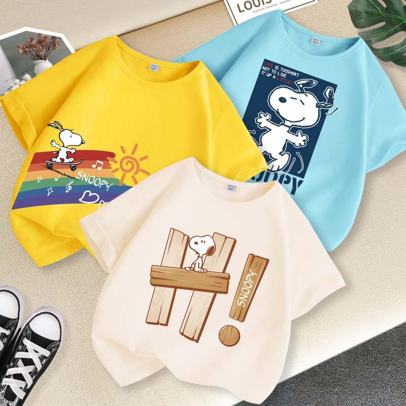 [110cm-160cmเสื้อยืดเด็กชาย ผ้าฝ้ายแท้ พิมพ์ลาย ใส่สบาย Snoopy