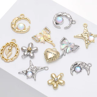 ST.KUNKA 1 ชิ้น จี้โลหะผสมโบว์ดวงจันทร์สร้อยคอจี้ DIY สร้อยข้อมือสร้อยคอ