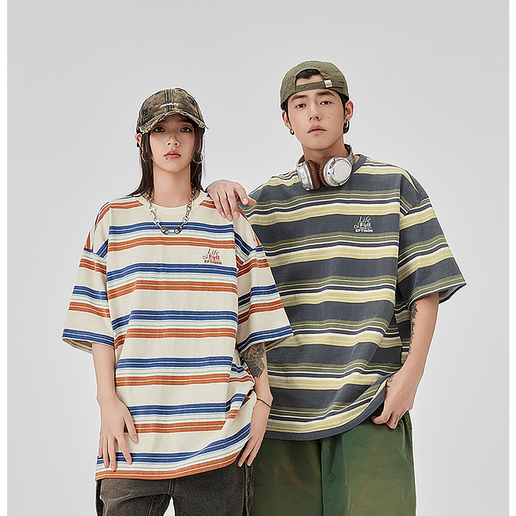 Becoolman-เสื้อยืดลายทาง เสื้อผ้าผู้ชายวินเทจ ผ้าสวยสวมใส่สบาย เสื้อผ้าแฟชั่นสไตล์เกาหลี สวมใส่ไม่จํากัดเพศ