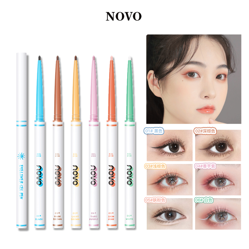 ปากกาเขียนขอบตาแบบเจลสี NOVO 6 สี 1.5 มม. แกนดินสอเล็ก คงทนสี กันน้ำ ไม่เลอะแต่งตา 5467