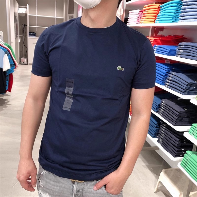 LACOSTE ลาคอสท์/จระเข้ฝรั่งเศสผู้ชายโลโก้ขนาดเล็กที่เรียบง่ายสบายๆคอกลมแขนสั้นเสื้อยืดผ้าฝ้ายแท้