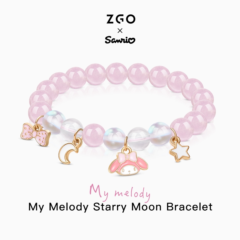 ZGO x Sanrio Melody สร้อยข้อมือ ประดับลูกปัดคริสตัล สีชมพู สําหรับเด็กผู้หญิง 6021