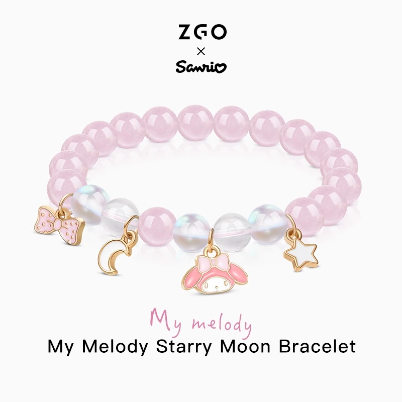 ZGO x Sanrio Melody สร้อยข้อมือ ประดับลูกปัดคริสตัล สีชมพู สําหรับเด็กผู้หญิง 6021