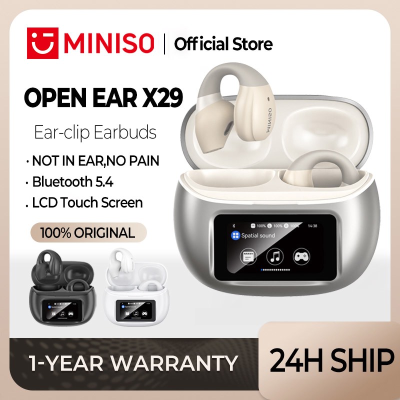 Miniso X29 ไร้สายบลูทูธ 5.4 หูฟัง Touch Control หน้าจอ LED TWS Open Ear Earphones with ไมโครโฟน ลดเสียงรบกวน Hifi เพลงกีฬาชุดหูฟัง IPX5 หูฟัง ear clip