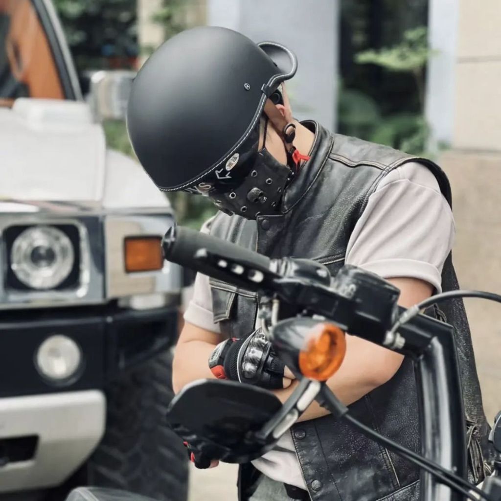 ย้อนยุค หนังสังเคราะห์ครึ่งหน้าหมวกกันน็อครถจักรยานยนต์แสงฤดูร้อนครึ่ง หมวกกันน็อคของทัพพีฟื้นฟูวิธีโบราณเขา - รูปที่ 4