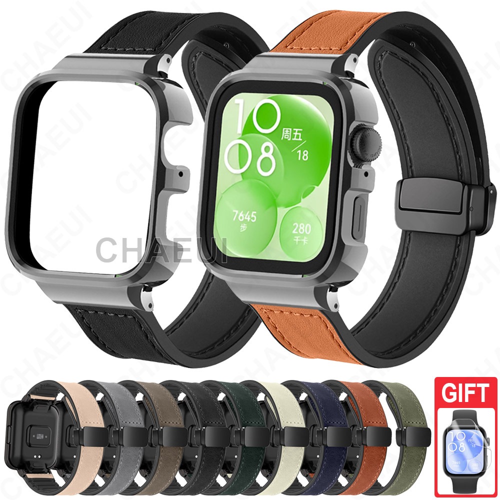 สายหนังซิลิโคนวงกับกรณีกรอบอุปกรณ์เสริมสร้อยข้อมือสําหรับ Huawei Watch Fit 3