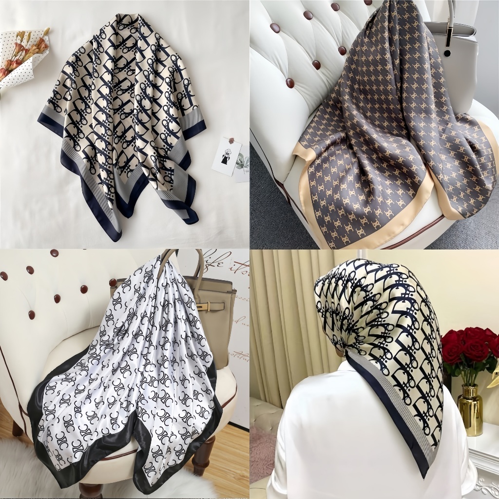 ซาตินพิมพ์ Cantik Corak Letter แฟชั่น malaysia tudung bawal Hijab มุสลิม Neckchief