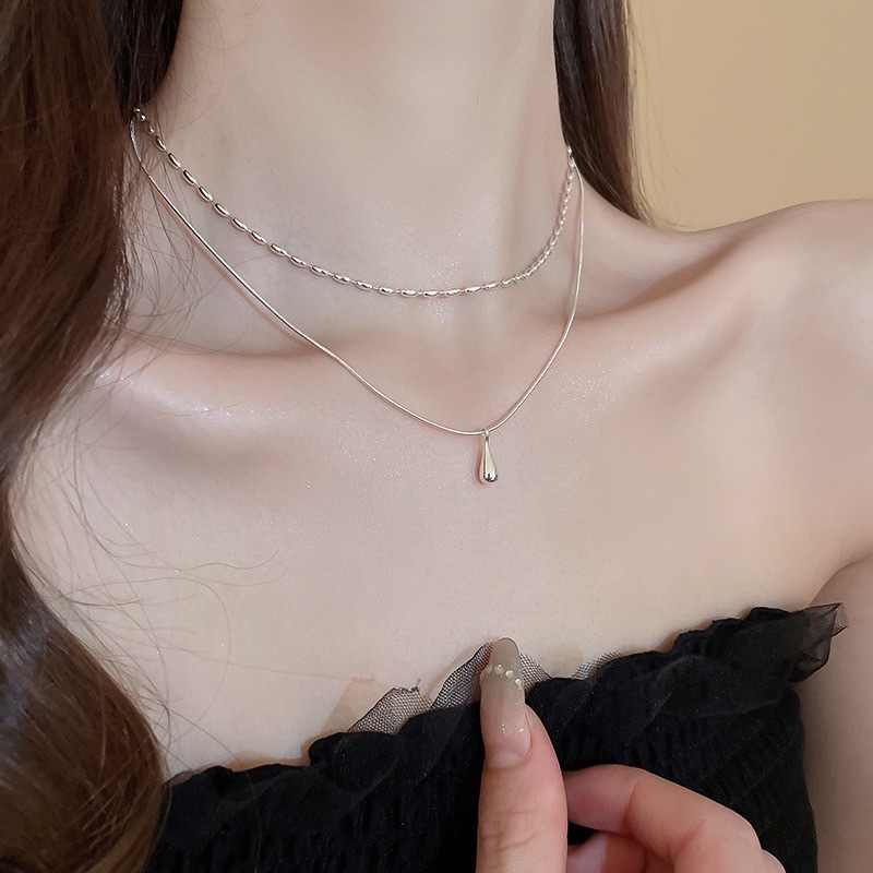 สร้อยคอลูกปัดสองชั้นแฟชั่นสไตล์เกาหลี, สร้อยคอจี้หยดน้ํา, สร้อยคอแฟชั่นเรียบง่ายและอเนกประสงค์สําหรับผู้หญิง