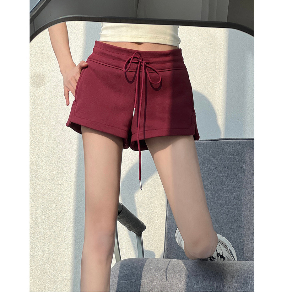 ฤดูร ้ อนใหม ่ สีทึบ Drawstring A-line กางเกงขาสั ้ นผู ้ หญิง 240607