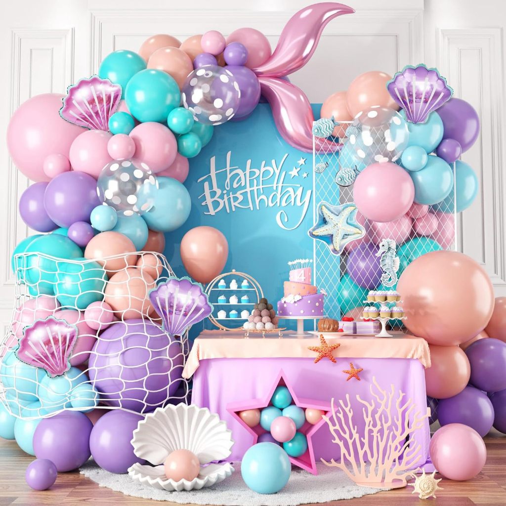 127pcs ธีมนางเงือกตกแต่งวันเกิด, Mermaid Party บอลลูน Garland Kit สําหรับ Mermaid Ocean Birthday Party Supplies ตกแต่ง