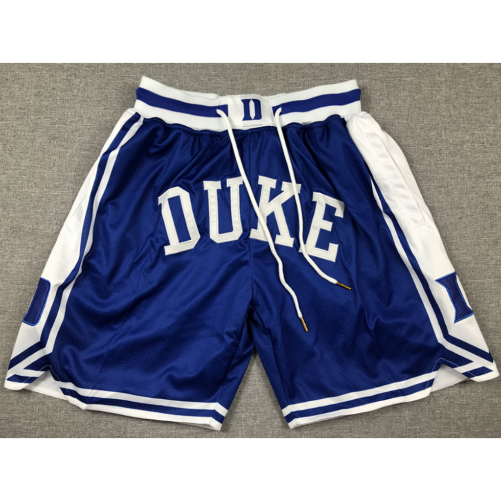 2024 กระเป๋าที่มีใหม่ mens DUKE University DUKE โลโก้ใหญ่เย็บปักถักร้อยกางเกงขาสั้นบาสเกตบอลกางเกงสีฟ้า