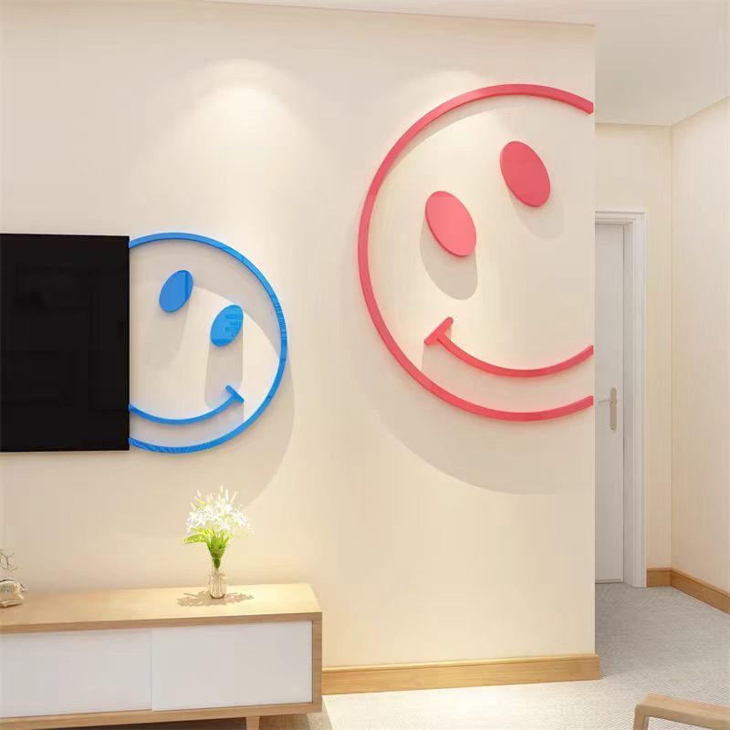 ยิ้มยินดีต้อนรับสติ๊กเกอร์ติดผนังร้านจัดเลี้ยงร้านอาหารตกแต่งผนังแฟชั่นวอลล์เปเปอร์สามมิติ