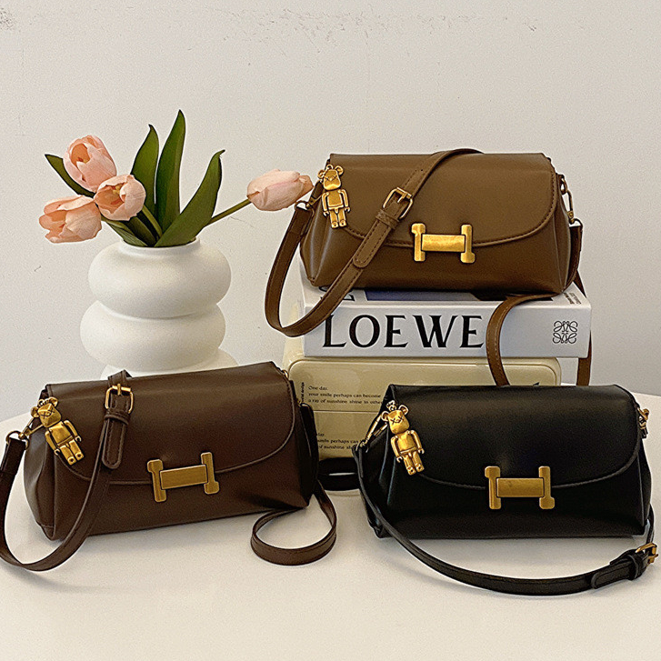 กระเป๋าสะพายไหล่ผู้หญิงหนัง PU ย้อนยุคความจุขนาดใหญ่กระเป๋าสะพายข้างมัลติฟังก์ชั่น