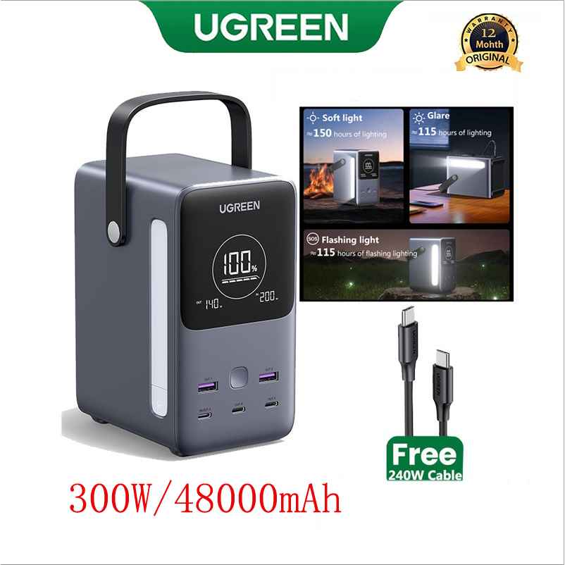 Ugreen 300W 48000mAh Power Bank ความจุขนาดใหญ่ชาร์จเร็วสองทางสําหรับแล็ปท็อป Apple Xiaomi โทรศัพท์มือถือ iPhone iPad Samsung Notebook