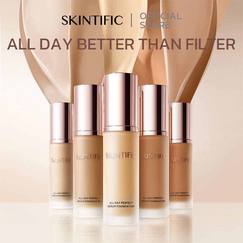 SKINTIFIC ALL DAY PERFECT SERUM FOUNDATION 25ml รองพื้นเนื้อเซรั่ม คุมมัน 24ชม. ปกปิด ผิวเป๊ะ ไม่ดรอป ไม่อุดตันรูขุมขน รองพื้นซอง ครีมรองพื้น คอนซิลเลอร์