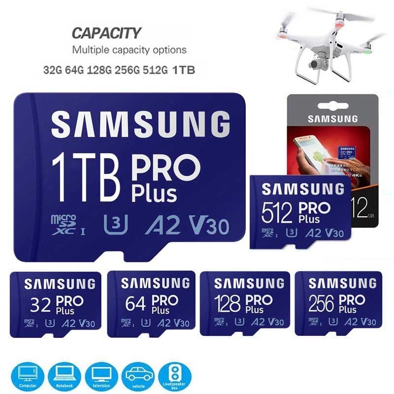 Samsung Micro SD/TF Card EVO Plus Card 128G 256G 512G 1TB Class 10 UHS-I ความเร็วสูง 64G สําหรับกล้อ