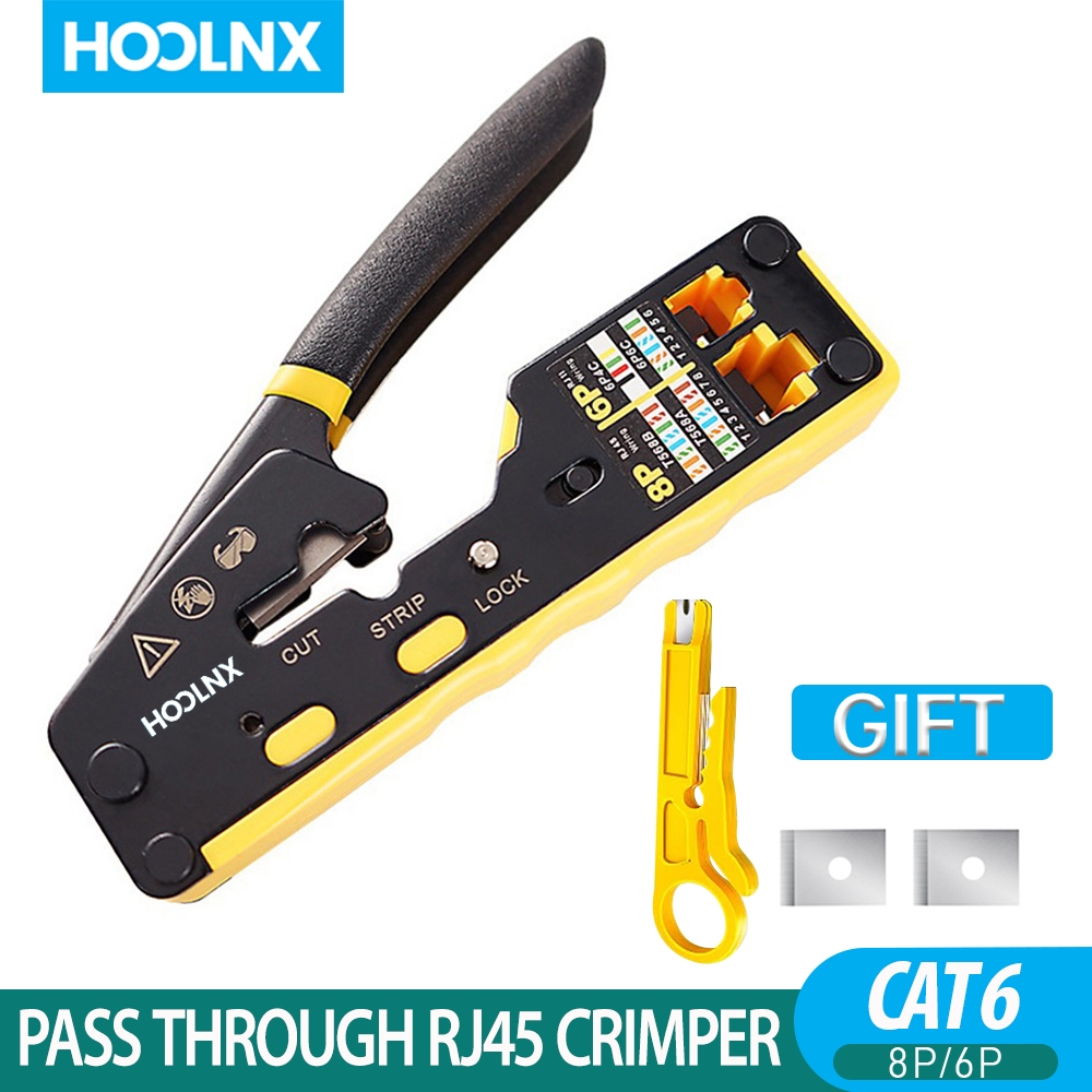 Hoolnx RJ45 Crimper ผ่าน RJ45 Crimping Tool สําหรับ CAT6 CAT5E Pass Thru Ethernet Modular ปลั๊ก 8P8C RJ11 Connectors