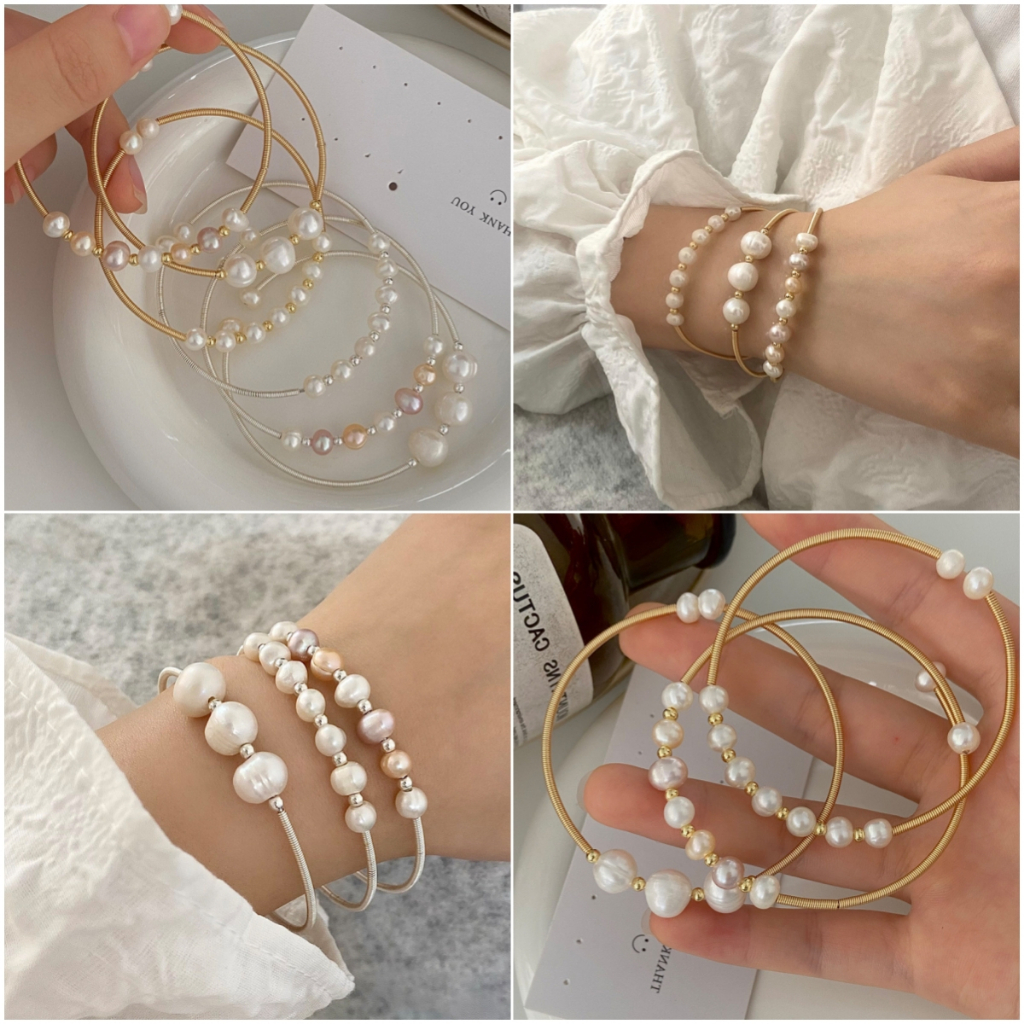 สร้อยข้อมือมุกน้ําจืดธรรมชาติผู้หญิงแสงหรูหราสร้อยข้อมือสร้อยข้อมือที่ทําด้วยมือไขลานสร้อยข้อมือ