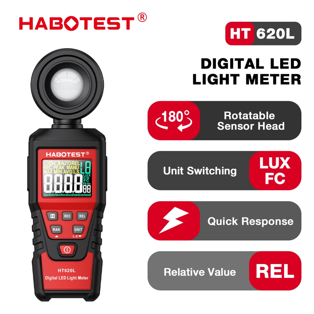 HABOTEST HT620 เครื่องวัดแสงดิจิตอล 100000 Lux เครื่องวัดความเข้มแสงดิจิทัล LED ความแม่นยําสูง