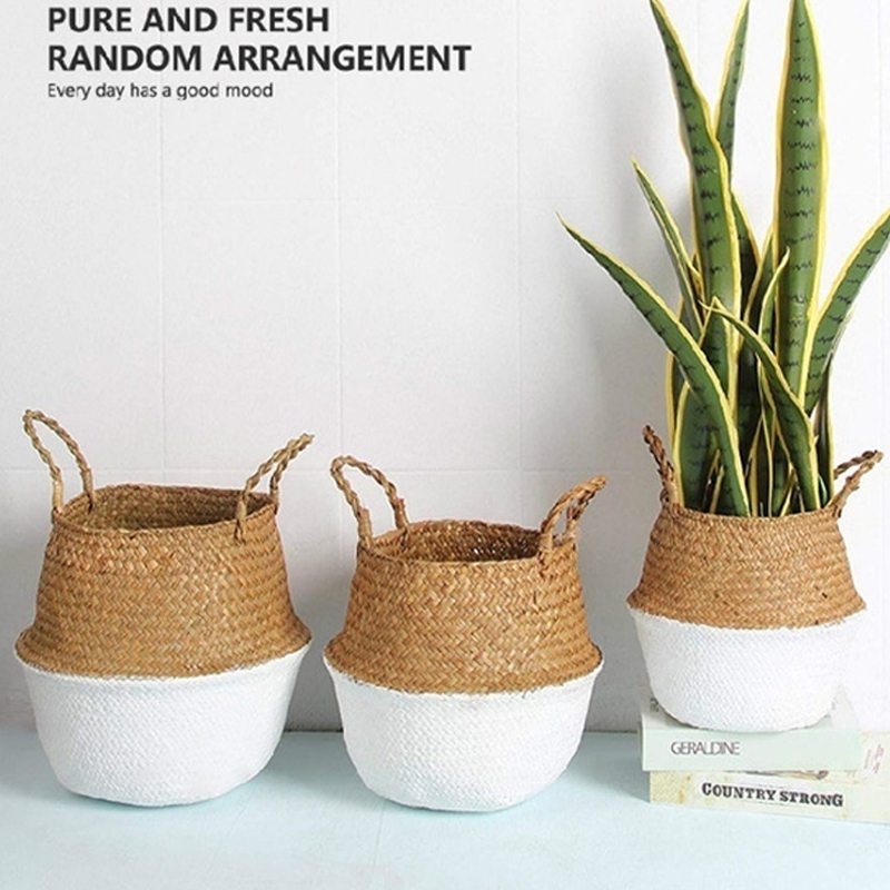 1 PC Boho สไตล์หวายดอกไม้หม้อพับ Handmade Storage Organizer ตะกร้า หวายตกแต่งบ้าน
