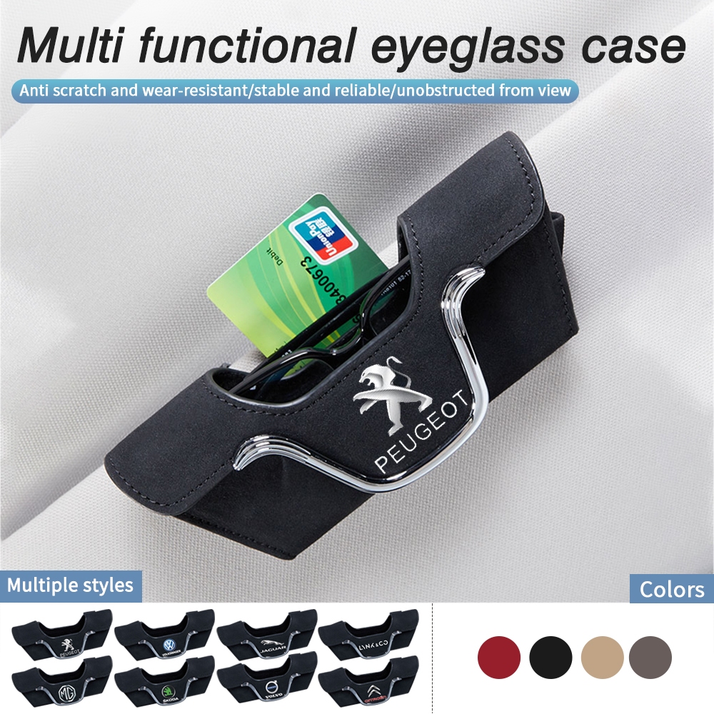 สําหรับ PEUGEOT CITROEN VOLVO SKODA VW MG JAGUAR LINK&CO...กล่องใส่แว่นตารถยนต์ Sun Visor หนังนิ่มแว่นตาหนังแว่นตากันแดดคลิปผู้ถือบัตรตั๋วมัลติฟังก์ชั่นที่เก็บภายใน