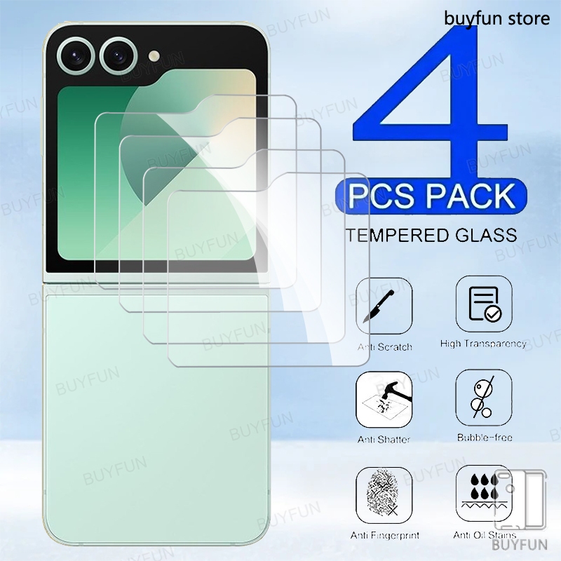 4pcs สําหรับ Samsung Galaxy Z Flip 6 5 flip6 zflip6 5G ฟิล์มป้องกันหน้าจอขนาดเล็กกระจกนิรภัยฟิล์มใส