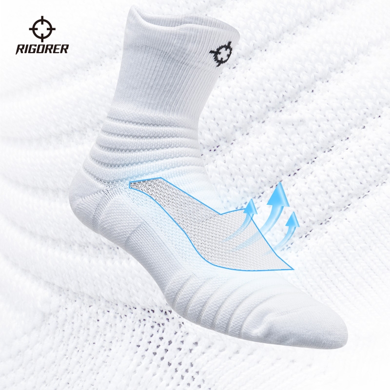 RIGORER ถุงเท้ากีฬาผู้ชาย ถุงเท้าบาสเก็ตบอล สูง ไม่ลื่น หายใจได้