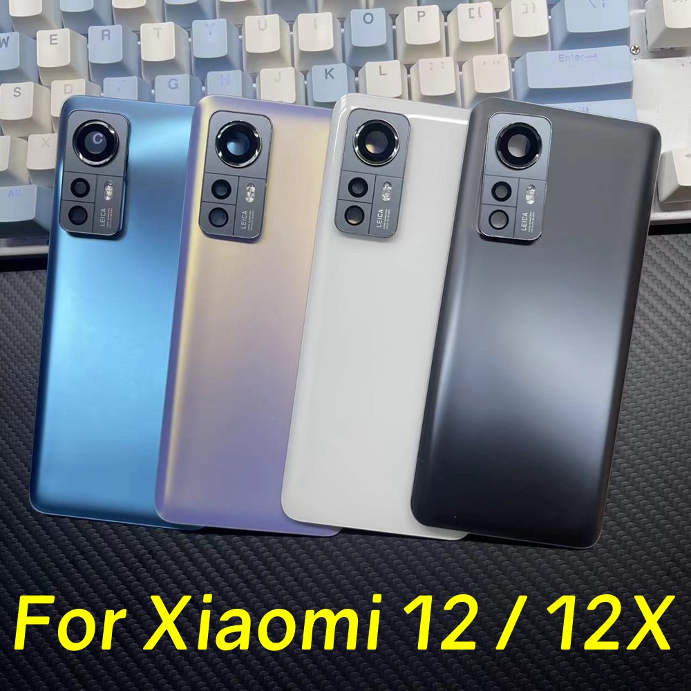 แบตเตอรี่ฝาหลังแผงกระจกสําหรับ Xiaomi 12 12X ด้านหลังกรณีเปลี่ยนเลนส์กล้อง + กาว 2201123จีจี 2201123ซี 2112123เอซี 2112123เอจี
