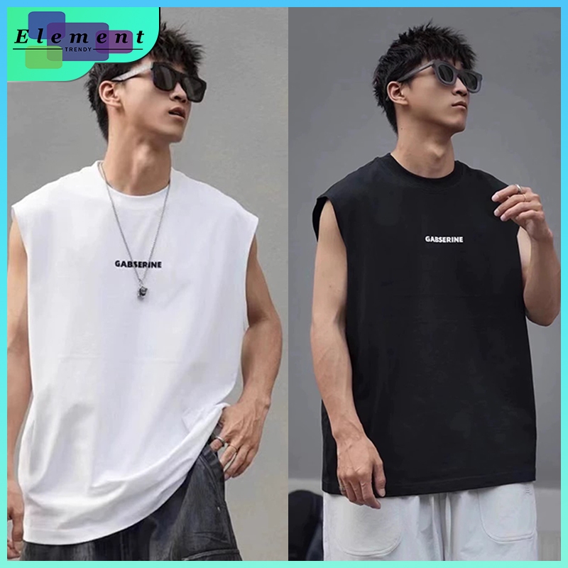 (THสปอต )ผ้าฝ้ายแท้เสื้อกั๊กผู้ชายเสื้อยืดแขนกุดฤดูร้อนสวมใส่ด้านนอกกีฬาเสื้อกั๊กบาสเกตบอลฟิตเนสไหล่กว้าง