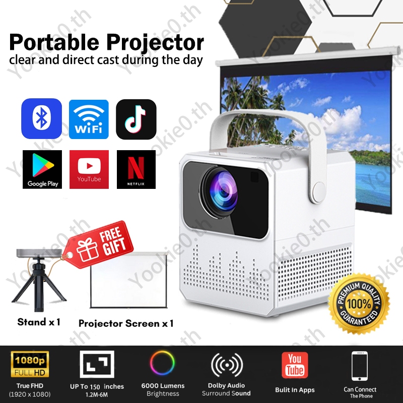 Xiaomi โปรเจคเตอร์ T2 mini โปรเจคเตอร์ 1080P Full HD พร้อม WIFI และบลูทูธ Android 9.0 ภาพยนตร์โปรเจคเตอร์ลําโพงในตัวโฮมเธียเตอร์โปรเจคเตอร์