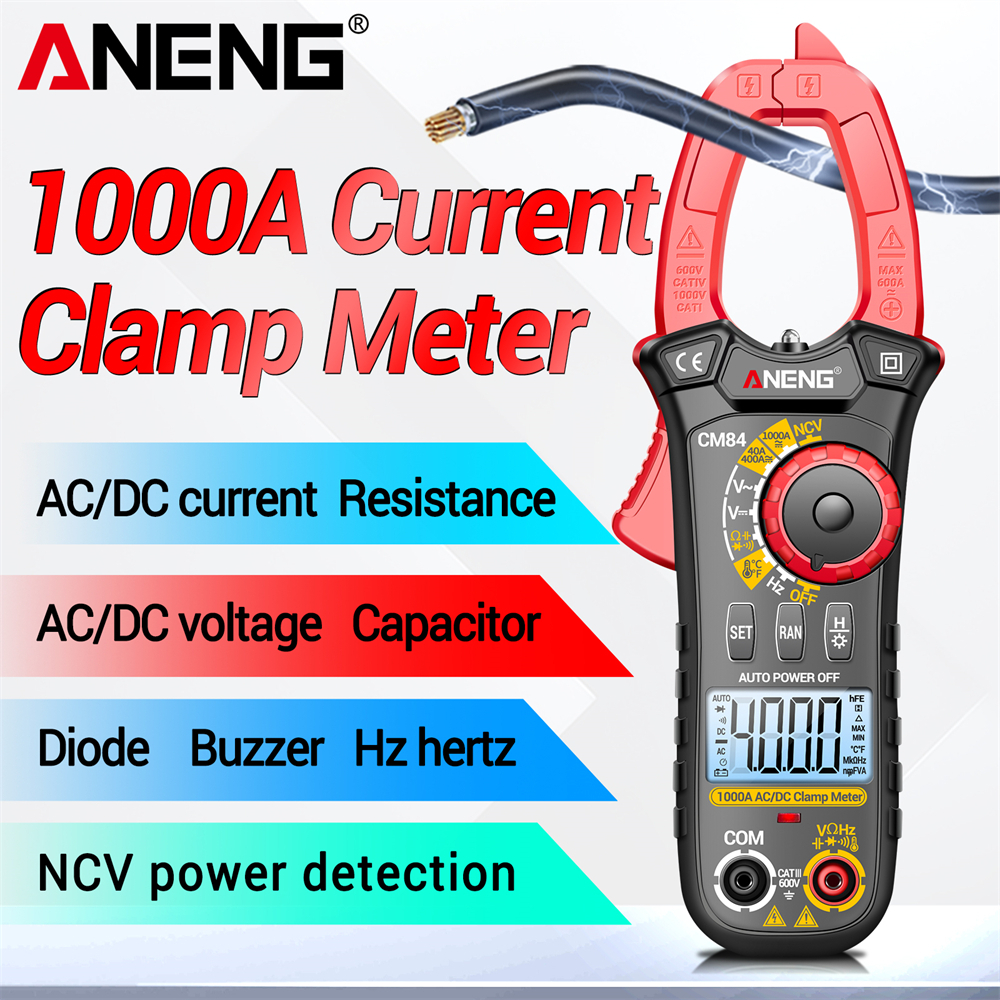 Aneng CM84 แคลมป์มิเตอร์ 4000 นับ DC/AC แรงดันไฟฟ้าปัจจุบันมัลติมิเตอร์ Contactless ความแม่นยําสูง NCV Sensing Hertz Ohm เครื่องมือทดสอบ