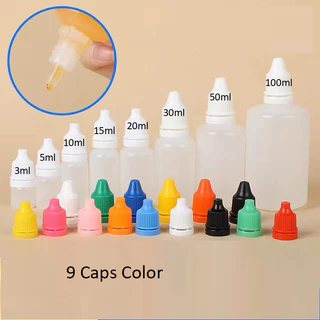 100pcs 3ml-100ml Squeezable Eye Dropper ขวดตัวอย่างคอนเทนเนอร์ที่มีสีสันหมวกสีฟ้าสีเขียวสีเหลืองสีดําหมวก