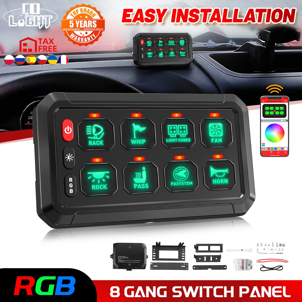 8 Gang แผงสวิตช์ Universal Circuit Control รีเลย์ระบบฟิวส์สายไฟอัตโนมัติ Dimmable ON-Off LED Switch Pod สําหรับรถยนต์รถบรรทุกเรือ ATV UTV SUV