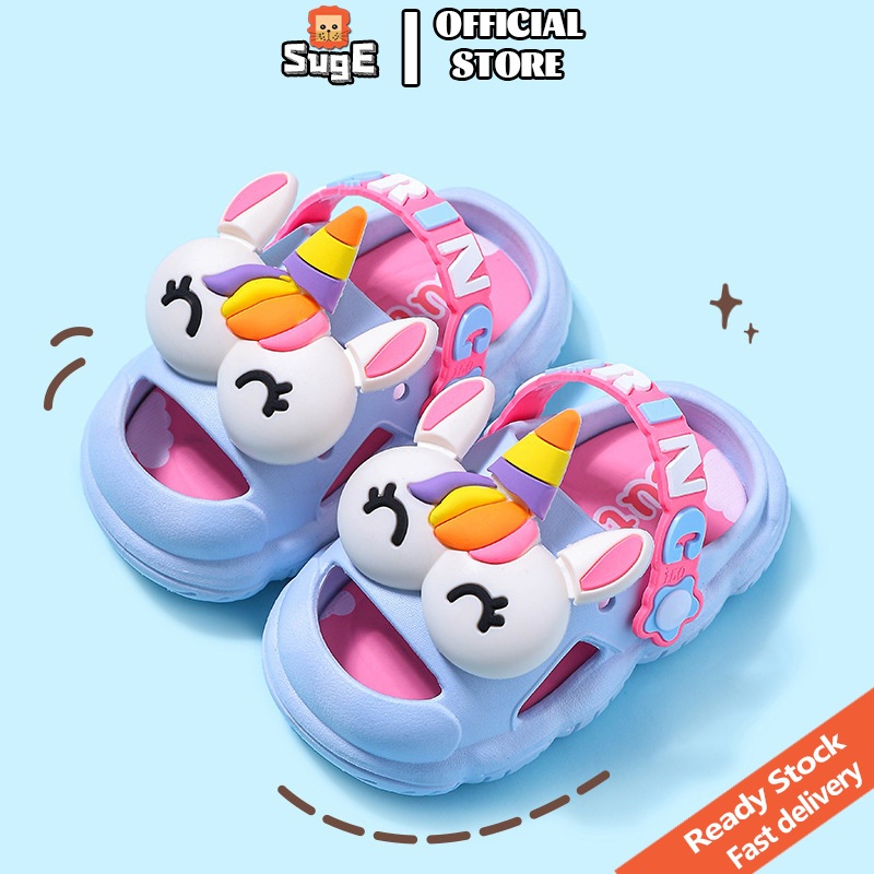 SUGE รองเท้าแตะ พื้นนิ่ม แบบหนา ลายการ์ตูนสัตว์น่ารัก เหมาะกับเดินชายหาด สําหรับเด็กอนุบาล
