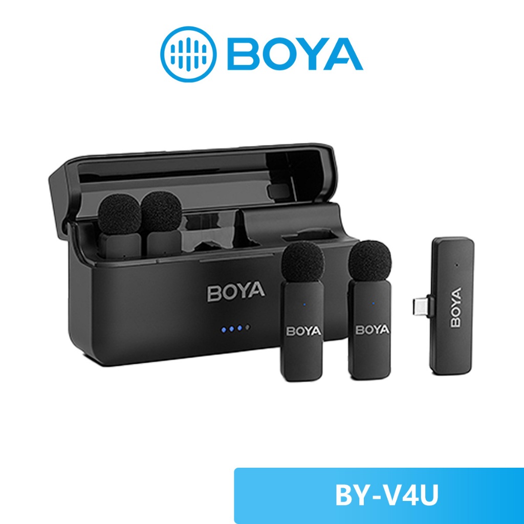 ใหม่ Boya BY-V4U ,ไมโครโฟนไร้สายแบบ Lavalier 4 ช่อง ,ระบบตัดเสียงรบกวน,2.4GHz, เชื่อมต่อ USB-C