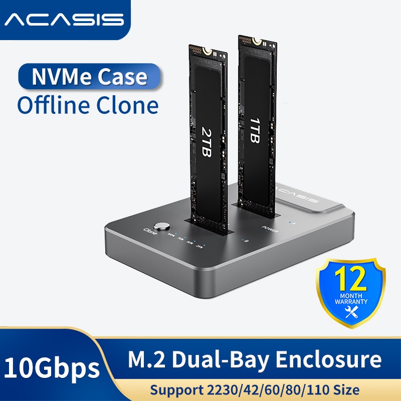Acasis typec USB 10Gpbs ถึง NVME Dual-Bay NVME Docking Station สําหรับ M2 SSD Key M, สนับสนุนออฟไลน 