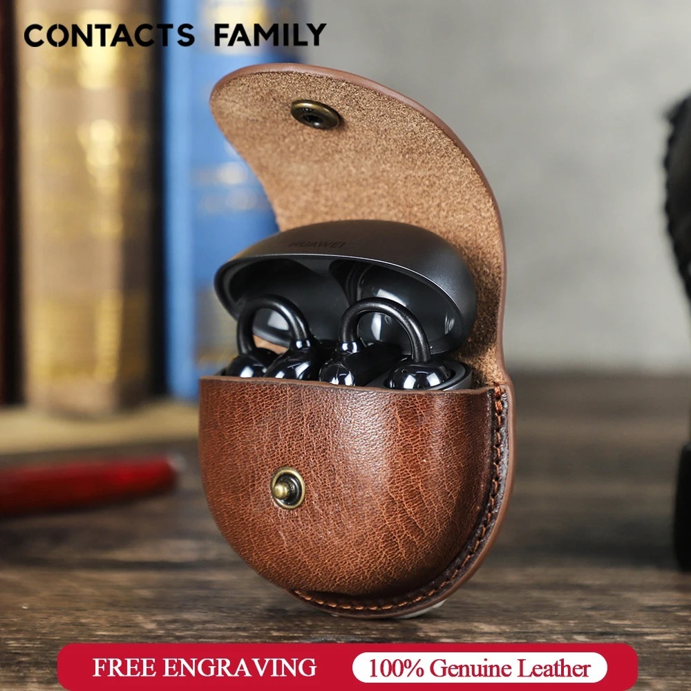 CONTACTS FAMILY หูฟังหนังแท้พร้อมตะขอสําหรับ Huawei FreeClip ฝาครอบหูฟังกันกระแทกเกราะป้องกันหูฟัง