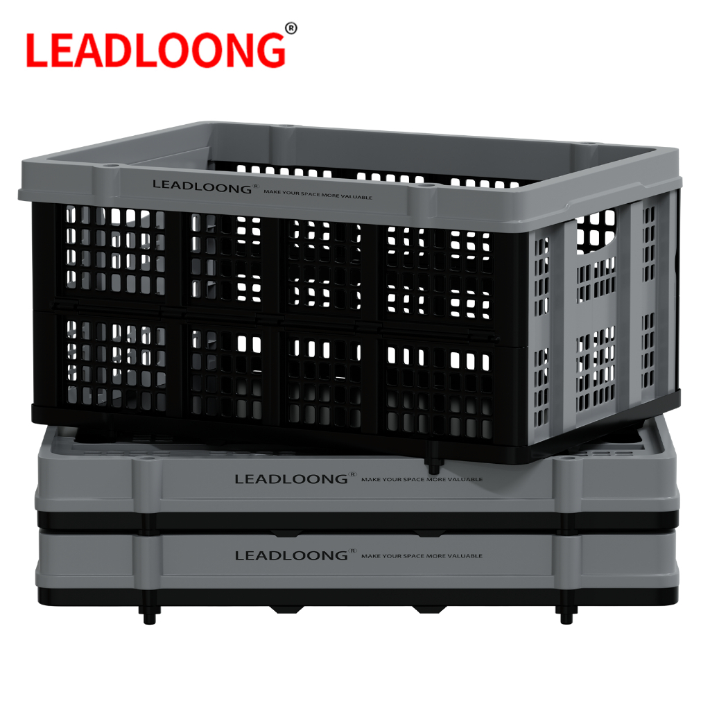 LEADLOONG ลังพับได้ 50 ลิตร 56*40*27.3 ซม. 2/4 ชิ้น ตะกร้าอเนกประสงค์ พับได้ สามารถใช้ร่วมกับรถเข็นแบบพับได้ ตะกร้าเก็บของแบบซ้อนได้พร้อมที่จับ ภาชนะเก็บของแบบพับได้สำหรับจัดระเบียบเครื่องมือ หนังสือ เครื่องดื่ม การตั้งแคมป์และการขนส่ง