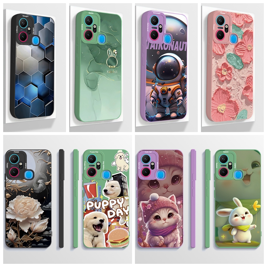 เคสสําหรับ Infinix Smart 6 Plus X6823C ปลอกความงามการ์ตูนนักบินอวกาศขอบตรง Matte เคสโทรศัพท์กันกระแทก