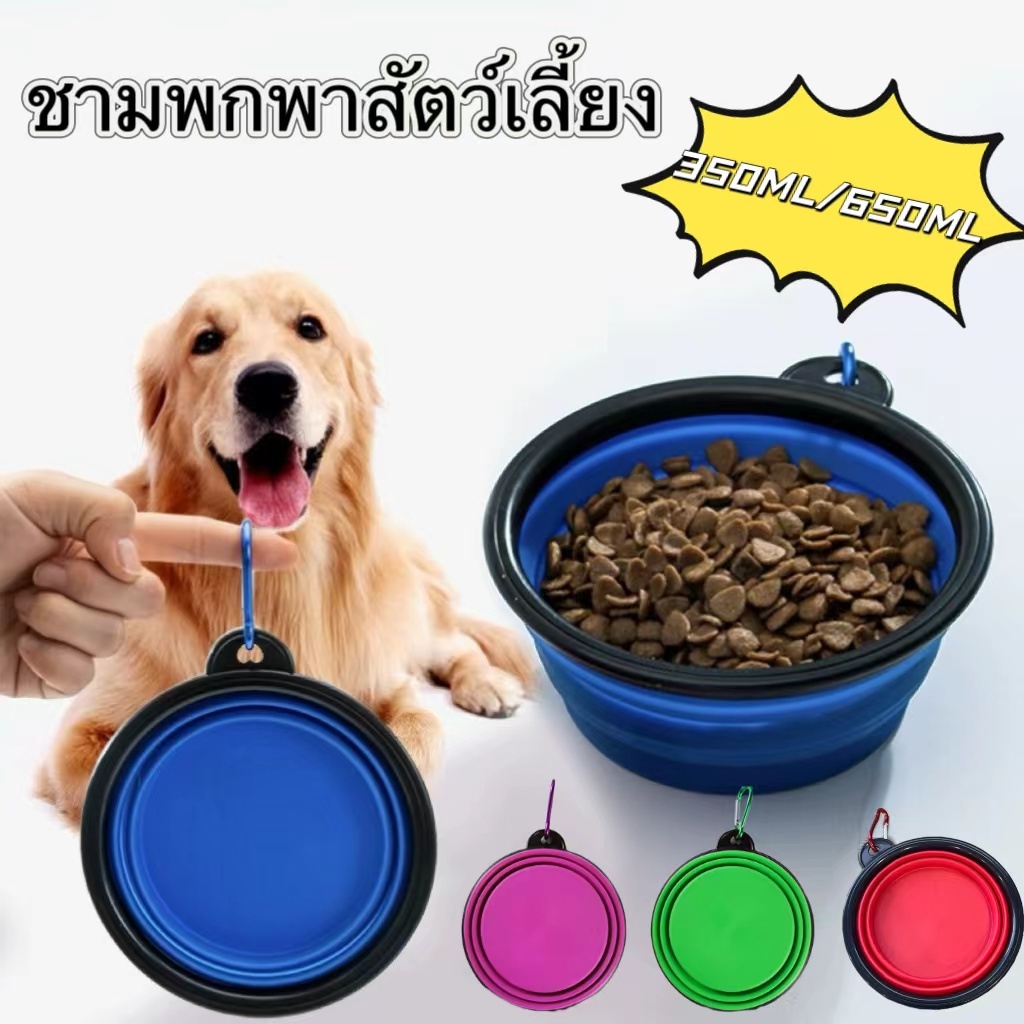 Cat Bowl ชามอาหารแมว ชามแมว จานข้าวแมว ชามอาหารซิลิโคน ชามพับได้ ถ้วยพับได้ ชามซิลิโคน ใส่น้ำและอาหารสัตว์เลี้ยง ชามสัตว์เลี้ยง (พร้อมห่วง) Collapsible