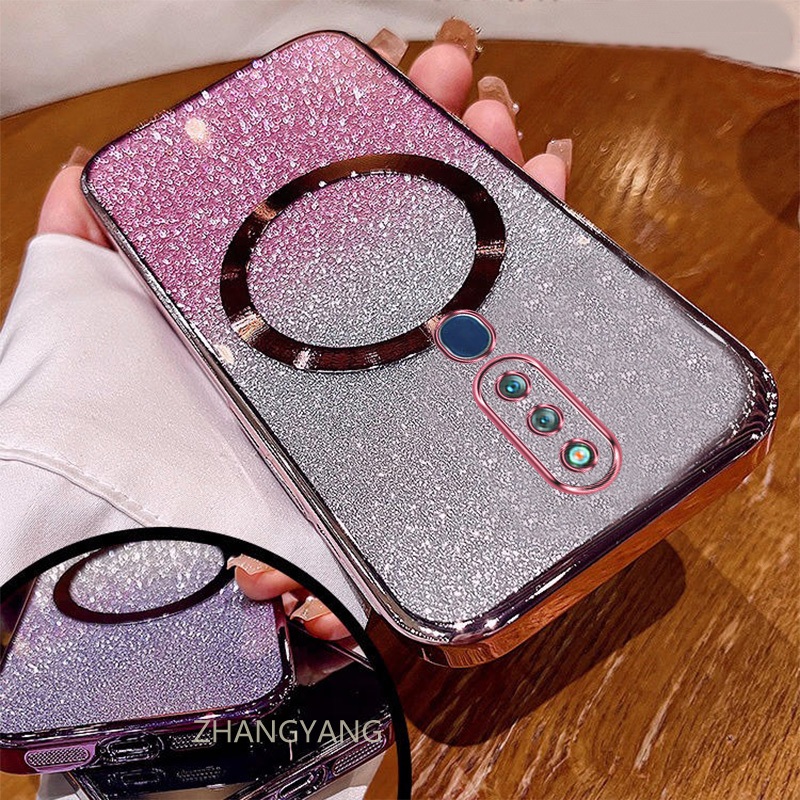 เคสสําหรับ OPPO F11 Pro F11 เคสโทรศัพท์แฟลชชุบพร้อมฟังก์ชั่นดูดแม่เหล็กซิลิโคนป้องกันการตก TPU นิ่มสําหรับเลนส์