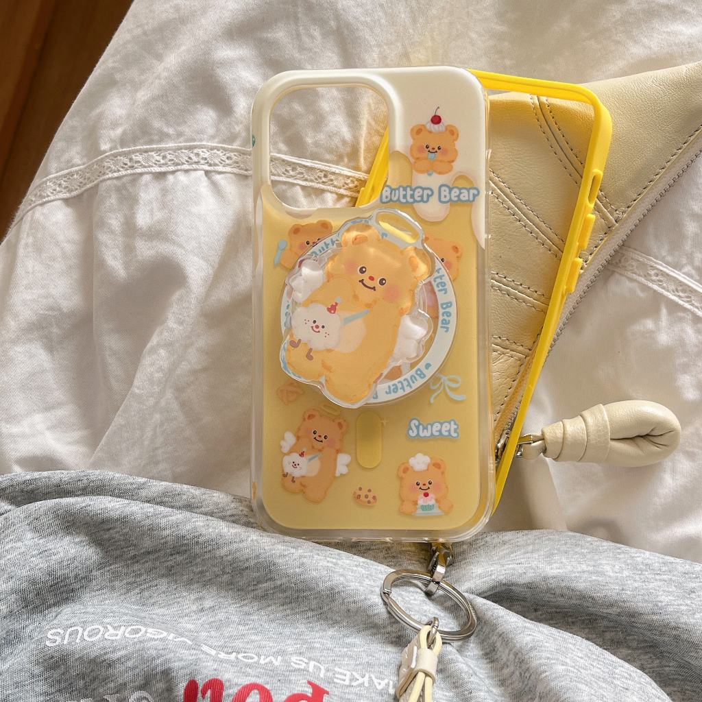การ์ตูนแองเจิลหมีวงเล็บแม่เหล็กเคสโทรศัพท์สําหรับ ไอโฟน 15 14 13 12 มือโปร สูงสุด 2ใน1 กันกระแทกคริลิคปกอ่อน