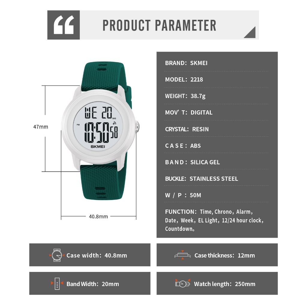 Skmei 2218 นาฬิกา reloj hombre Cool Digital Countdown นาฬิกาสปอร์ตสําหรับผู้ชายผู้หญิงนักเรียน 5Bar นาฬิกาจับเวลากันน้ํานาฬิกาข้อมือ - รูปที่ 4