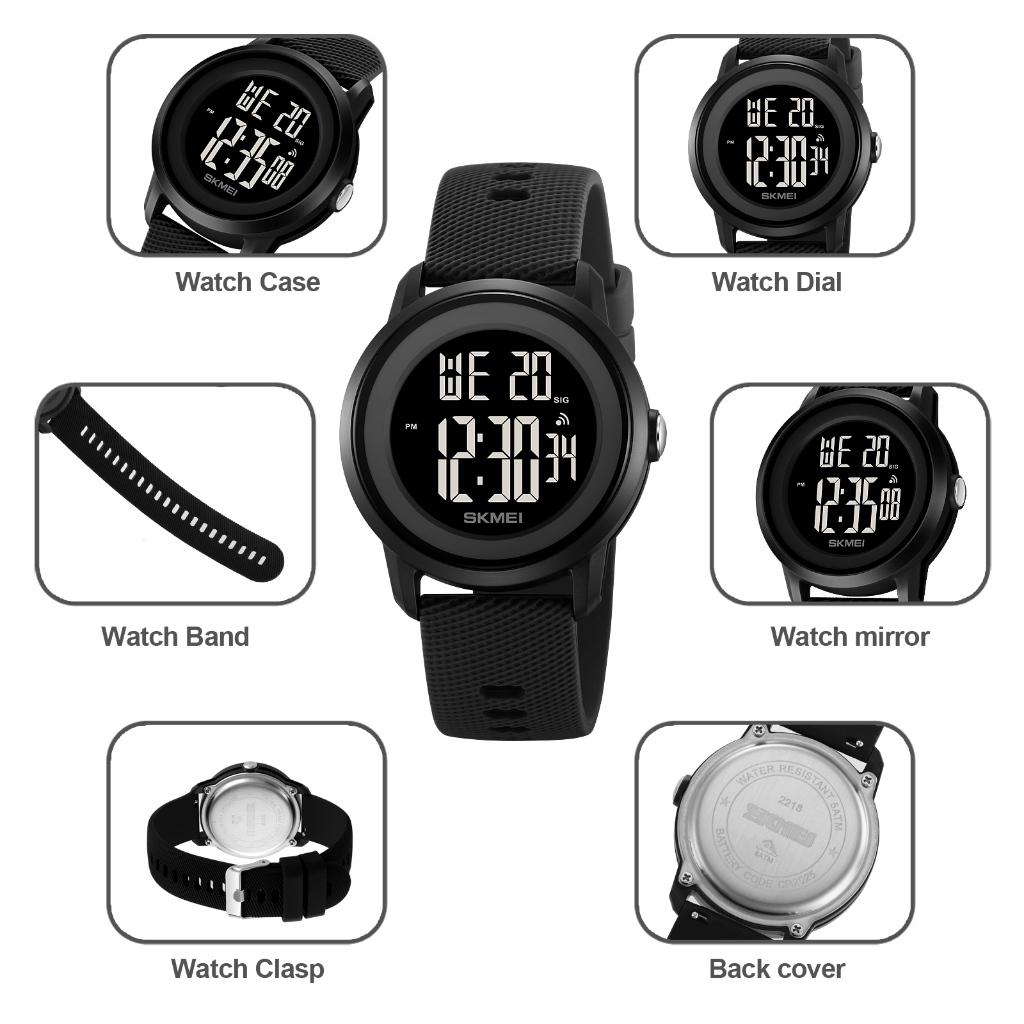Skmei 2218 นาฬิกา reloj hombre Cool Digital Countdown นาฬิกาสปอร์ตสําหรับผู้ชายผู้หญิงนักเรียน 5Bar นาฬิกาจับเวลากันน้ํานาฬิกาข้อมือ - รูปที่ 3