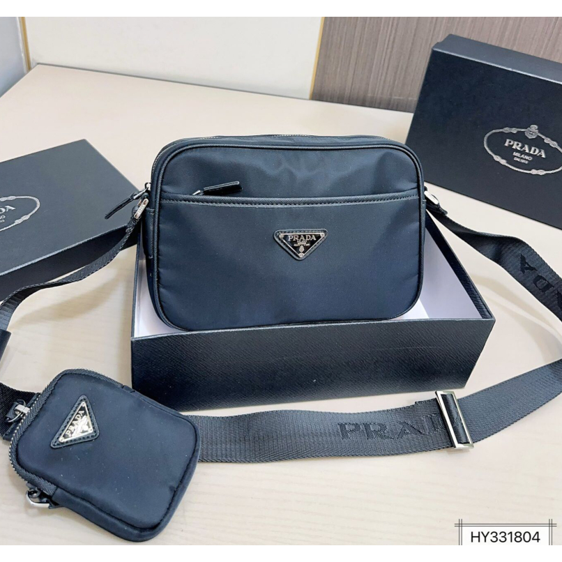 [กล่องของขวัญ] แฟชั่น prada Two-in-One กระเป๋ากล้อง คุณภาพสูง ไนลอน กระเป๋าสะพายไหล่