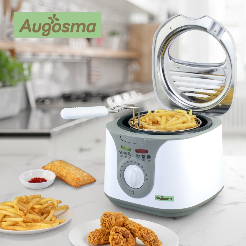 Augosma 1L 2L หม้อทอดไฟฟ้า ขนาดเล็ก เตาทอดเฟรนฟราย  หม้อทอดลูกชิ้น Mini Electric Oil Deep Fryer
