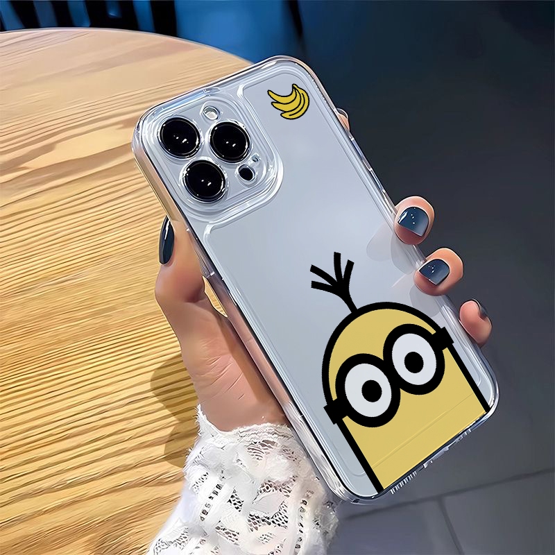 เคสเหมาะสําหรับ iPhone 11 12Pro 13 14 15ProMAX 7 8Plus X XR XsMax การ์ตูนน่ารักรูปแบบมินเนี่ยนซิลิโคนป้องกันการตกโปร่งใส