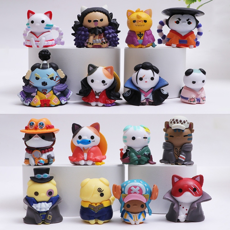 8 ชิ้น/เซ็ต 4 ซม.อะนิเมะ One Piece คอสเพลย์แมว Luffy Zoro Sanji Chopper Yamato Ace Sabo กฎหมาย Shanks Kaido รุ่น Q PVC ตัวเลขการกระทําตุ๊กตาของเล่น